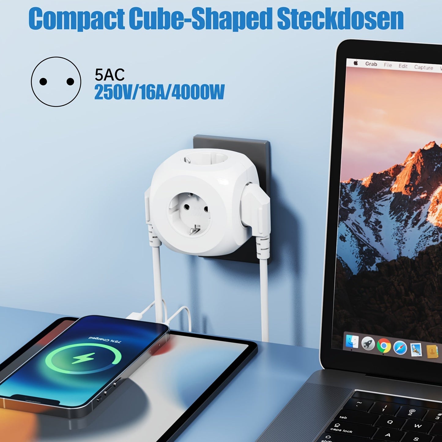 Compact Portable Power Socket Cube with 5 Electric Connections – Lightweight and Safe for Home, Office, and Travel-2