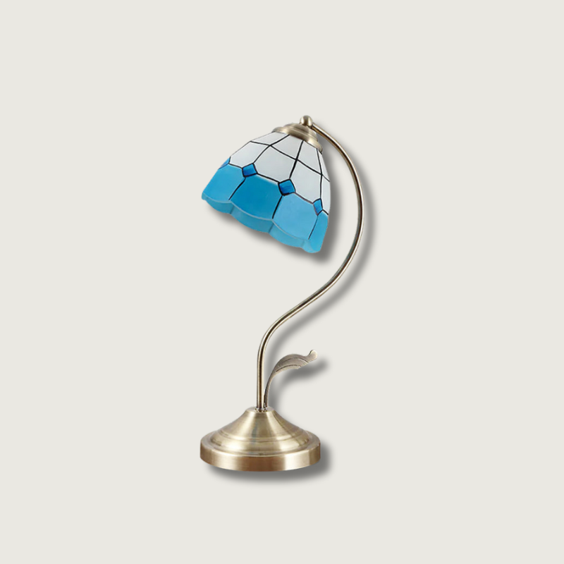 LuxePetal – White and Blue Glass Floral Table Lamp in Gold