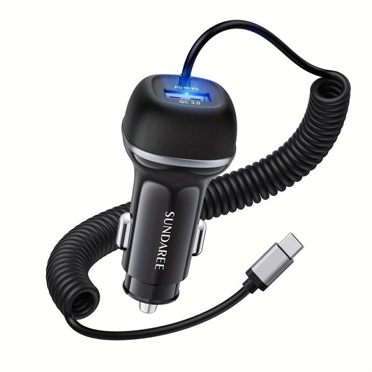 Fast USB-C Car Charger with 51W Power, 3 Ports and QC 3.0 Technology for Multiple Devices Charging-1