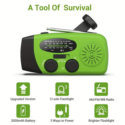 Compact Emergency Radio with 2000mAh Power Bank, Solar, Hand Crank, and Built-in Flashlight for Outdoor Use-4
