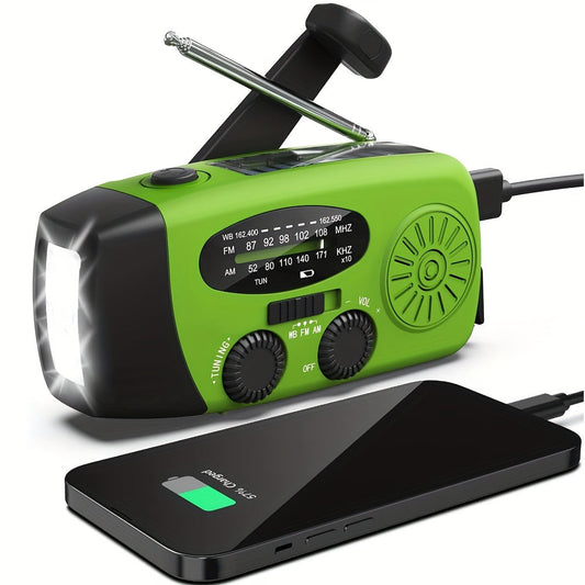 Compact Emergency Radio with 2000mAh Power Bank, Solar, Hand Crank, and Built-in Flashlight for Outdoor Use-1
