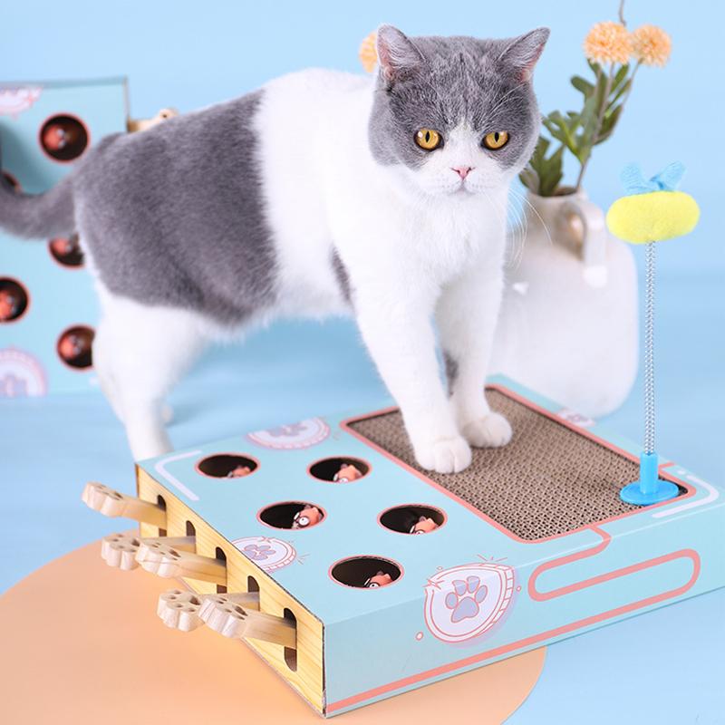 3-in-1 Interactive Cat Playground with Scratching Post, Eco-Friendly Cardboard Design, Space-Saving Toy for Active Play-3