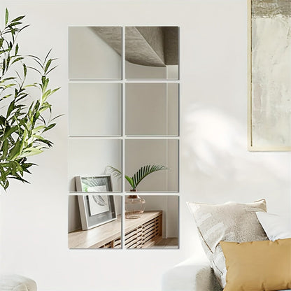 EleganceTiles - 8 Stylish Self-Adhesive Mirror Tiles for Home Decoration