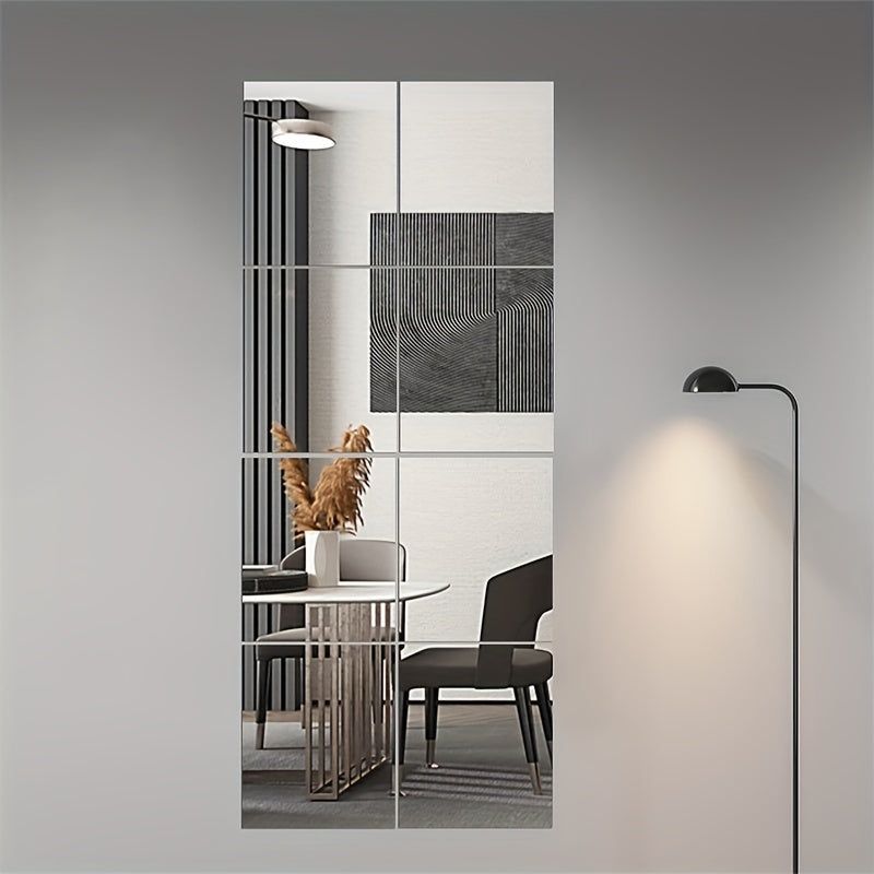 EleganceTiles - 8 Stylish Self-Adhesive Mirror Tiles for Home Decoration