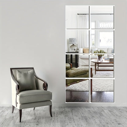 EleganceTiles - 8 Stylish Self-Adhesive Mirror Tiles for Home Decoration