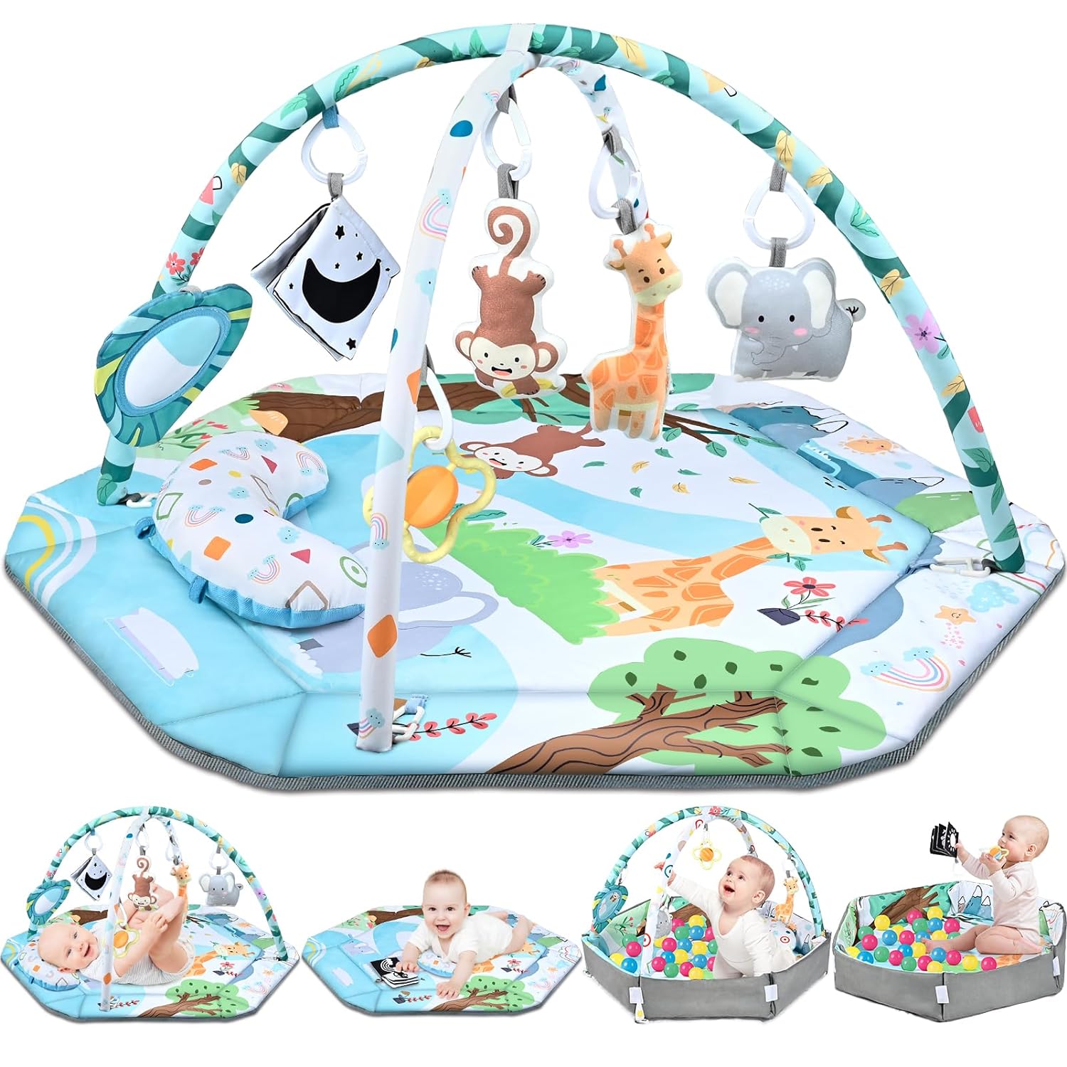 8-in-1 Baby Play Mat with 6 Detachable Sensory Toys – Soft Foam Play Mat for Early Development 2