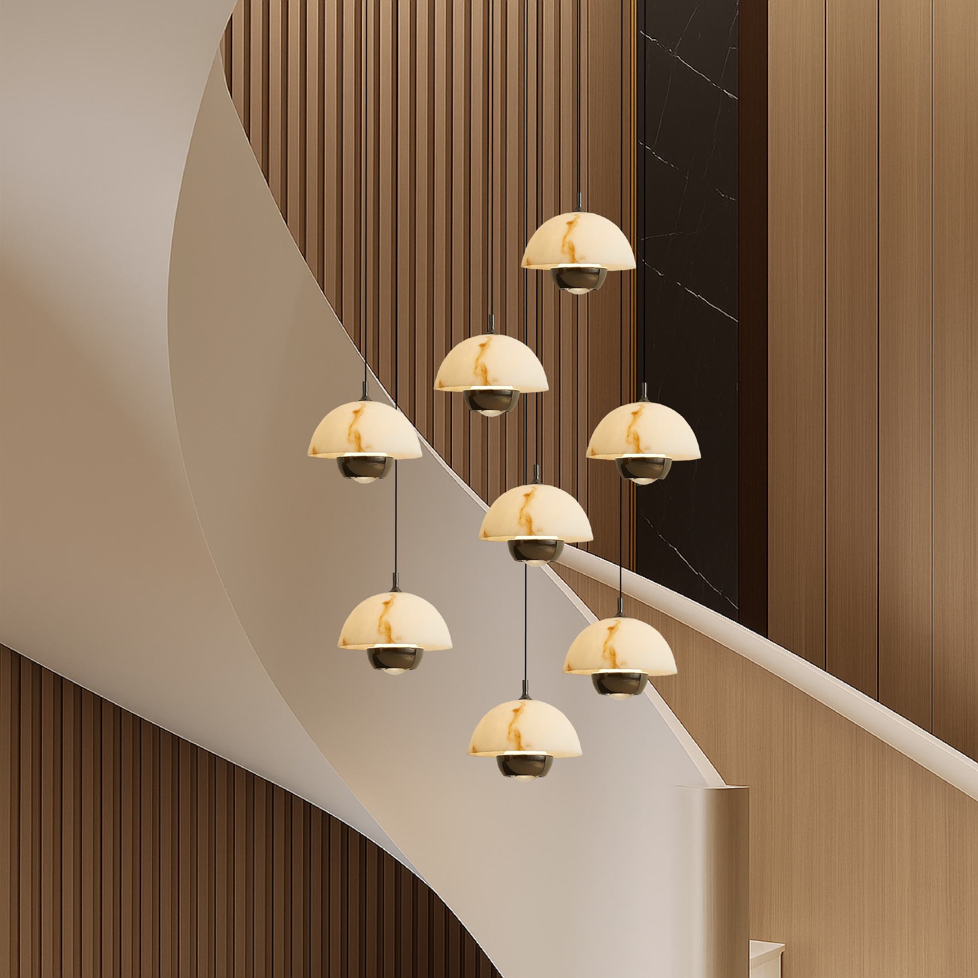 8 Heads Natural Marble Stair Chandelier 0