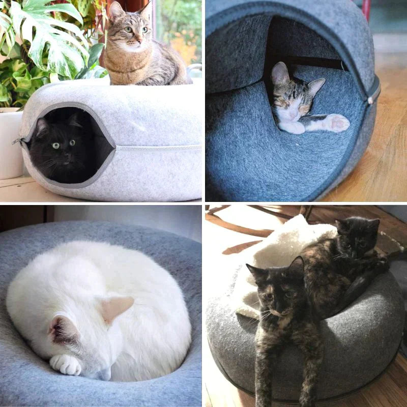 Cozy Donut Cat Bed – Plush Material, Anti-Slip Base, 20-Inch Diameter, Ideal for Relaxation and Play-6