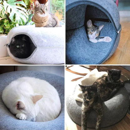 Cozy Donut Cat Bed – Plush Material, Anti-Slip Base, 20-Inch Diameter, Ideal for Relaxation and Play-6