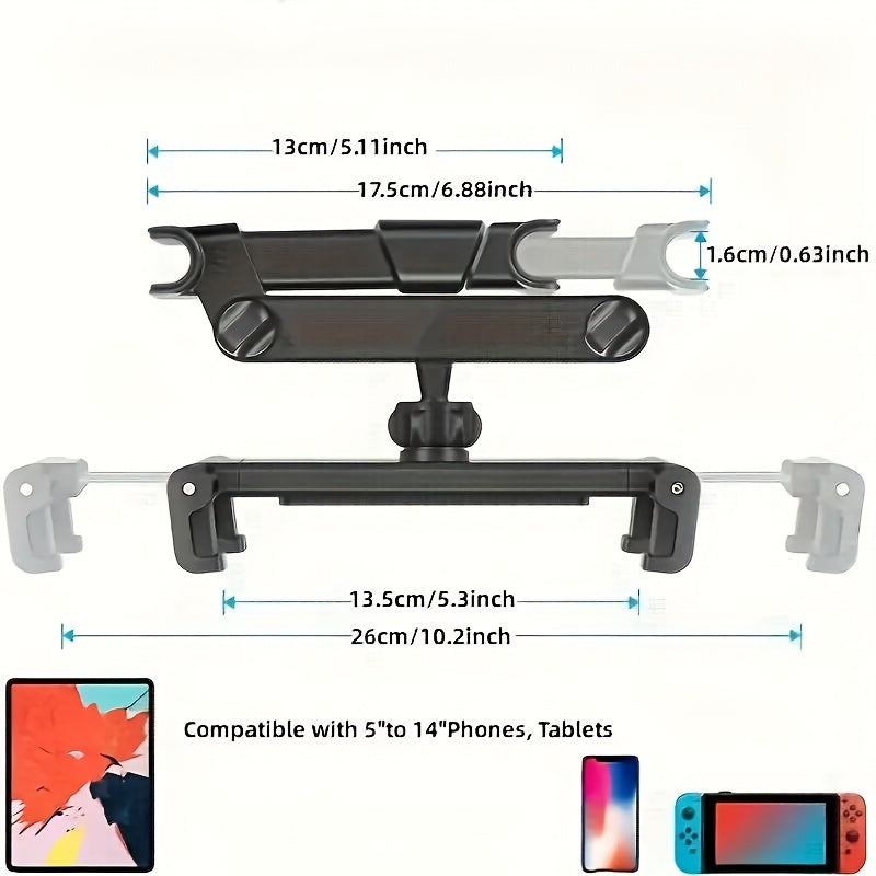 Adjustable Tablet Holder for Car Headrest - Fits 5 to 14 Devices, Secure and Versatile Tablet Stand for Travel-2