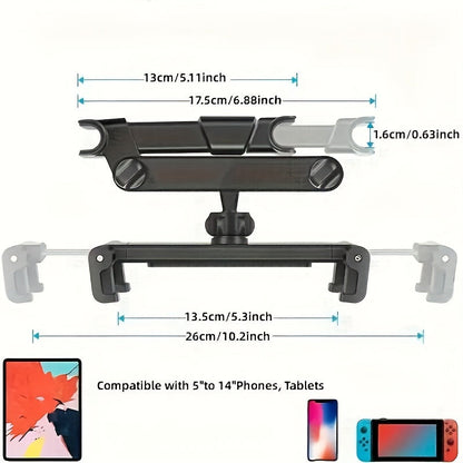 Adjustable Tablet Holder for Car Headrest - Fits 5 to 14 Devices, Secure and Versatile Tablet Stand for Travel-2