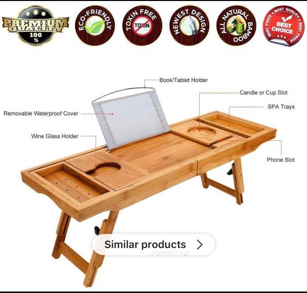 AquaBamboo | Versatile Expandable Bamboo Bathtub Caddy Tray 3