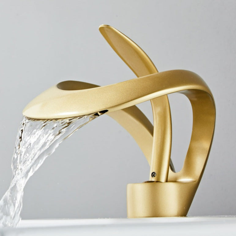 AquaGold | Elegant Modern Brushed Gold Bathroom Sink Faucet 6