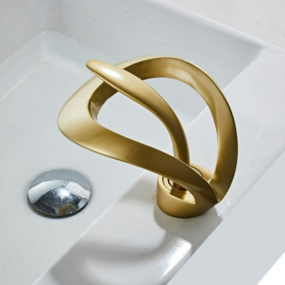 AquaGold | Elegant Modern Brushed Gold Bathroom Sink Faucet 7