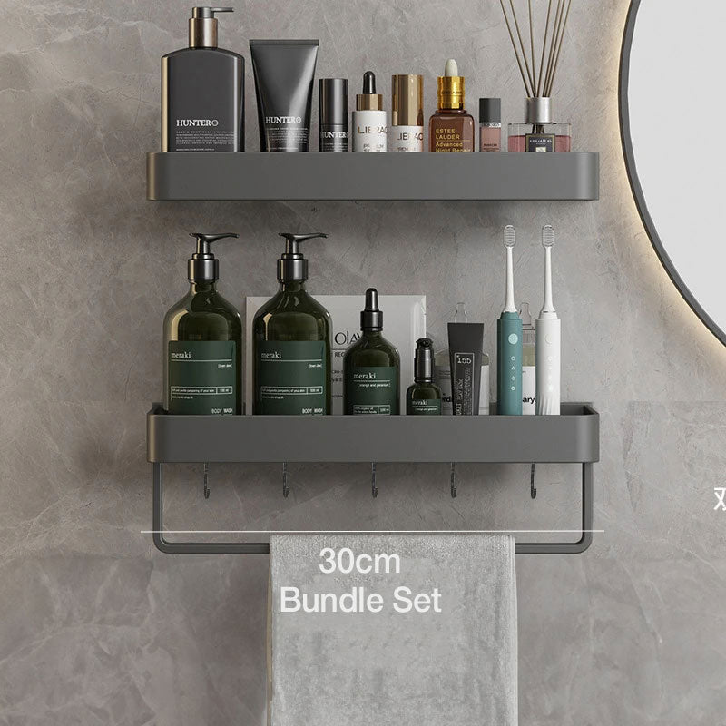 AureaShelf | Stylish Gray Floating Bathroom Storage Shelves with No-Drill Installation 1