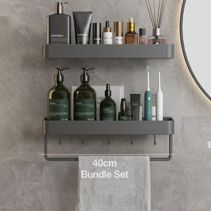 AureaShelf | Stylish Gray Floating Bathroom Storage Shelves with No-Drill Installation 2