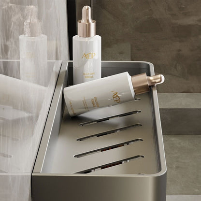 AureaShelf | Stylish Gray Floating Bathroom Storage Shelves with No-Drill Installation 5