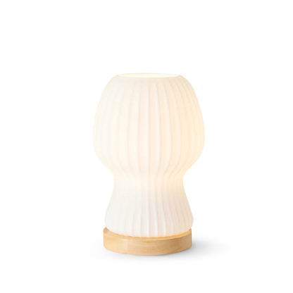 GlowBeam – Folded Glass Table Lamp with Wooden Accent