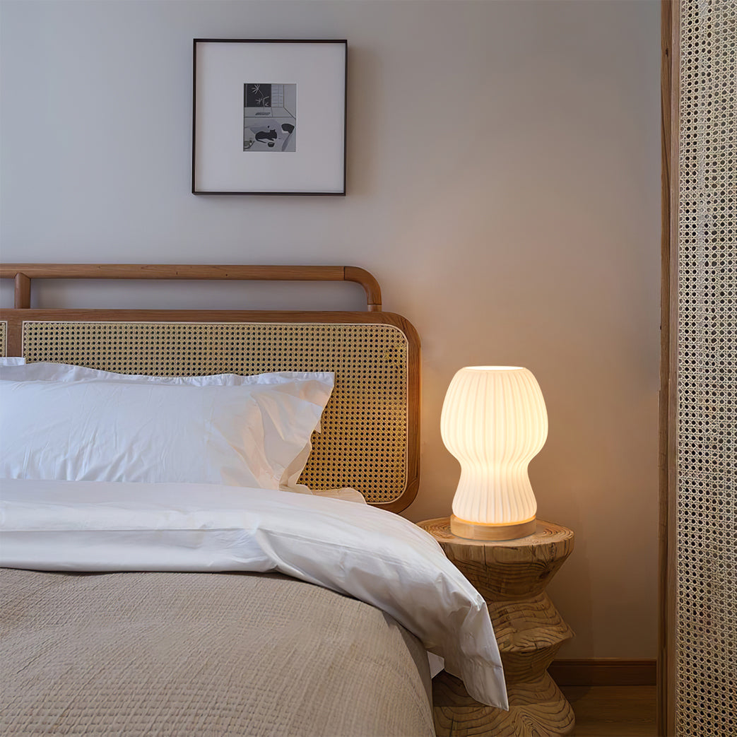 GlowBeam – Folded Glass Table Lamp with Wooden Accent