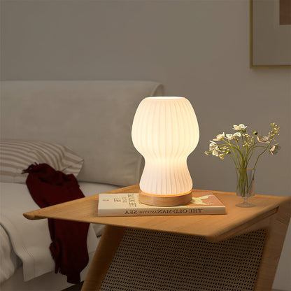 GlowBeam – Folded Glass Table Lamp with Wooden Accent