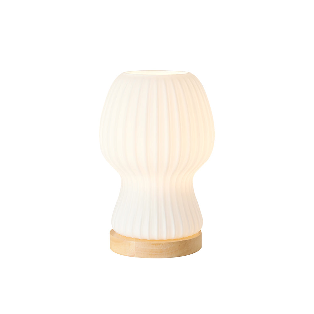 GlowBeam – Folded Glass Table Lamp with Wooden Accent