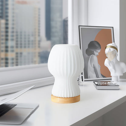 GlowBeam – Folded Glass Table Lamp with Wooden Accent