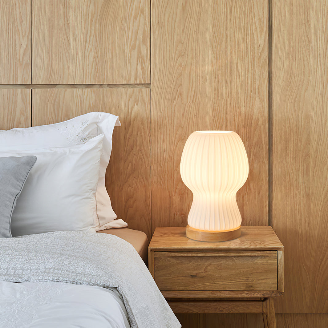 GlowBeam – Folded Glass Table Lamp with Wooden Accent