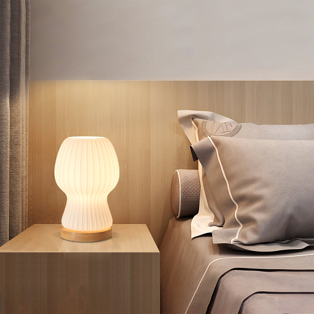 GlowBeam – Folded Glass Table Lamp with Wooden Accent