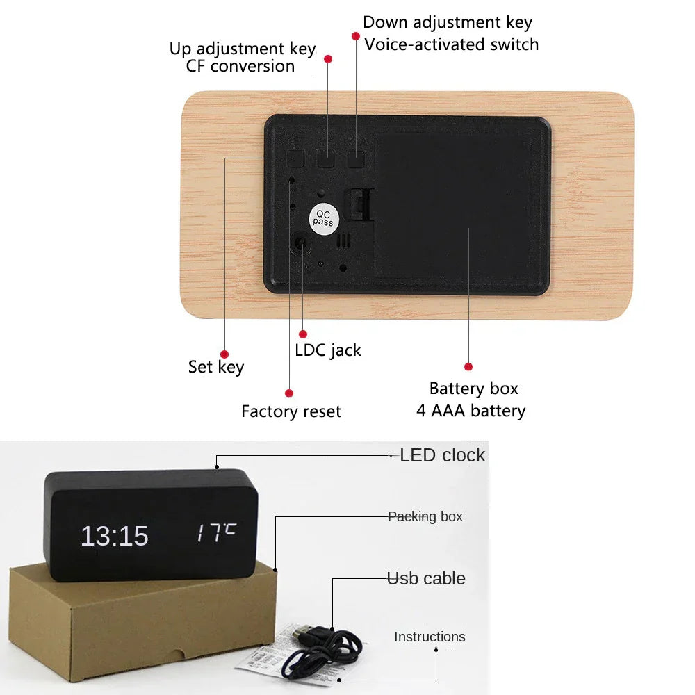 BambooGlow | Elegant Smart Wooden LED Alarm Clock for Bedroom 4
