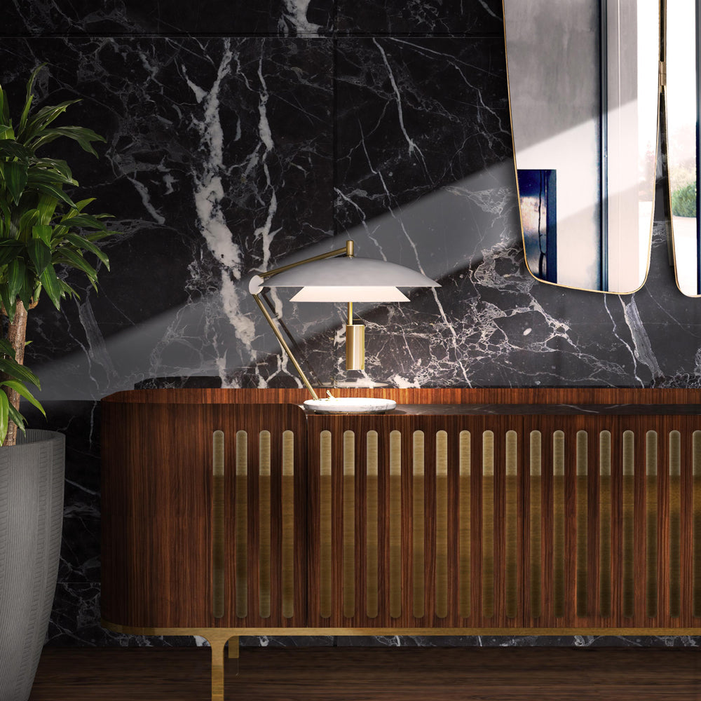 EleganceStone – White Aluminium Lamp with Marble Base