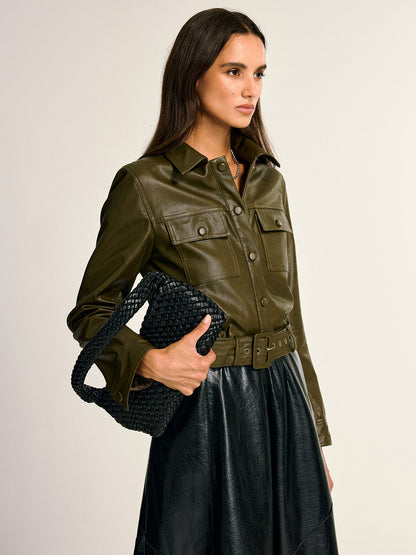 Belted PU Leather Cargo Shirt Jacket 4