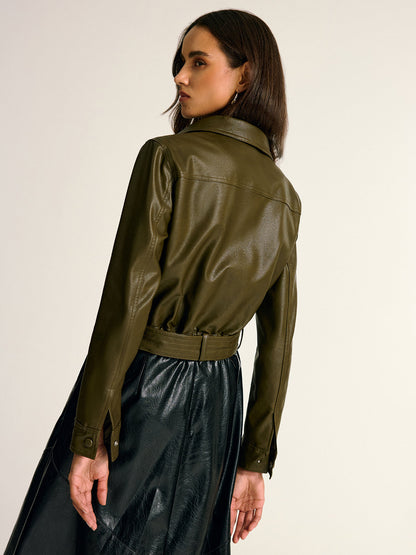 Belted PU Leather Cargo Shirt Jacket 5