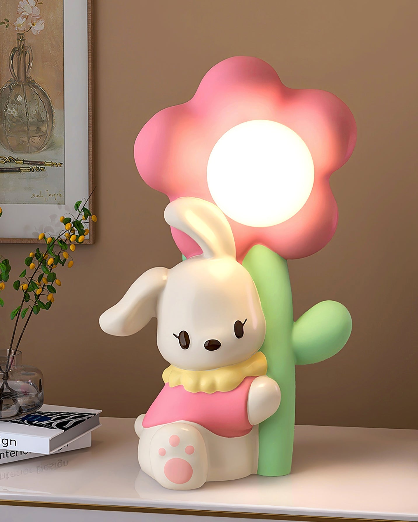 FloraBunny - Table Lamp with Sweet Rabbit and Delicate Flower Design