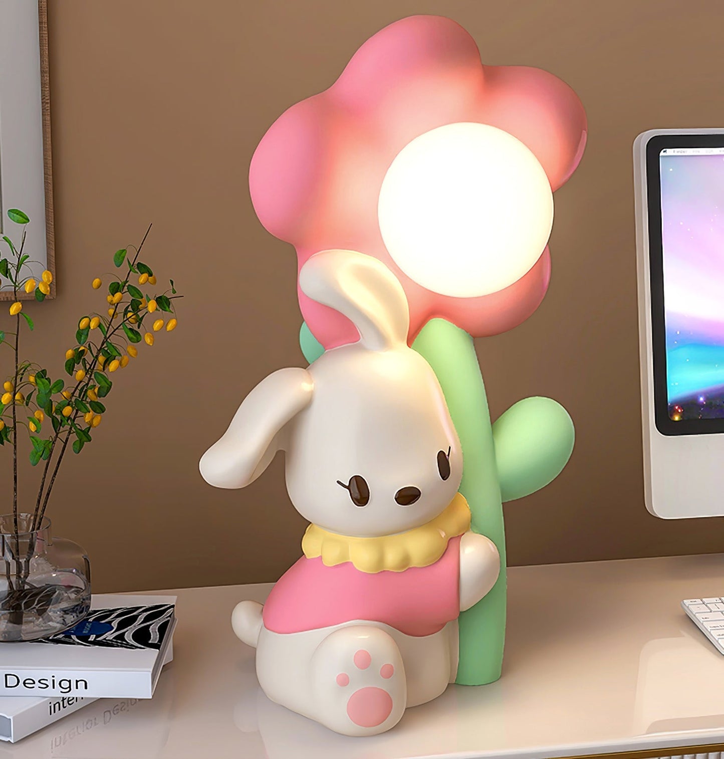 FloraBunny - Table Lamp with Sweet Rabbit and Delicate Flower Design