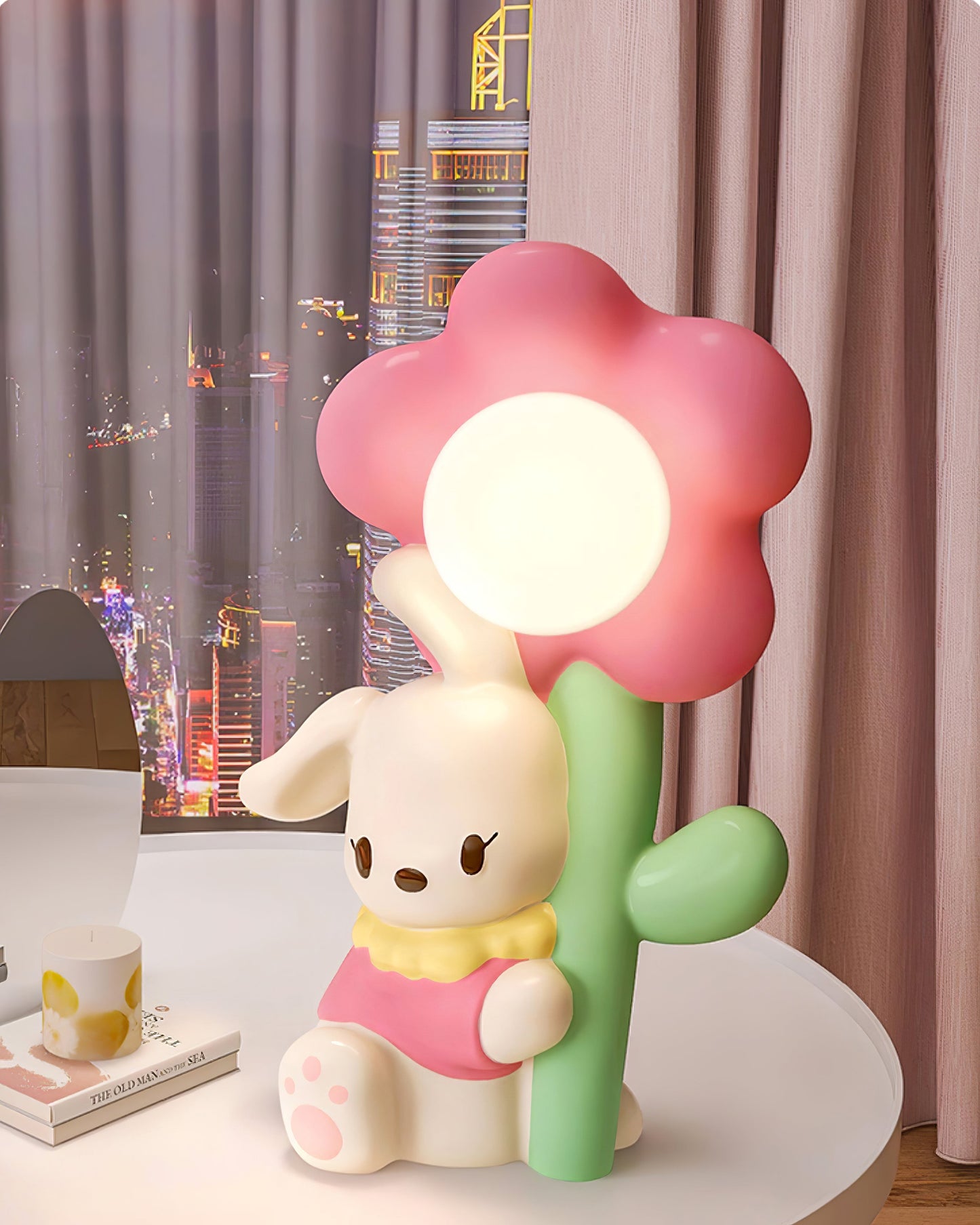 FloraBunny - Table Lamp with Sweet Rabbit and Delicate Flower Design