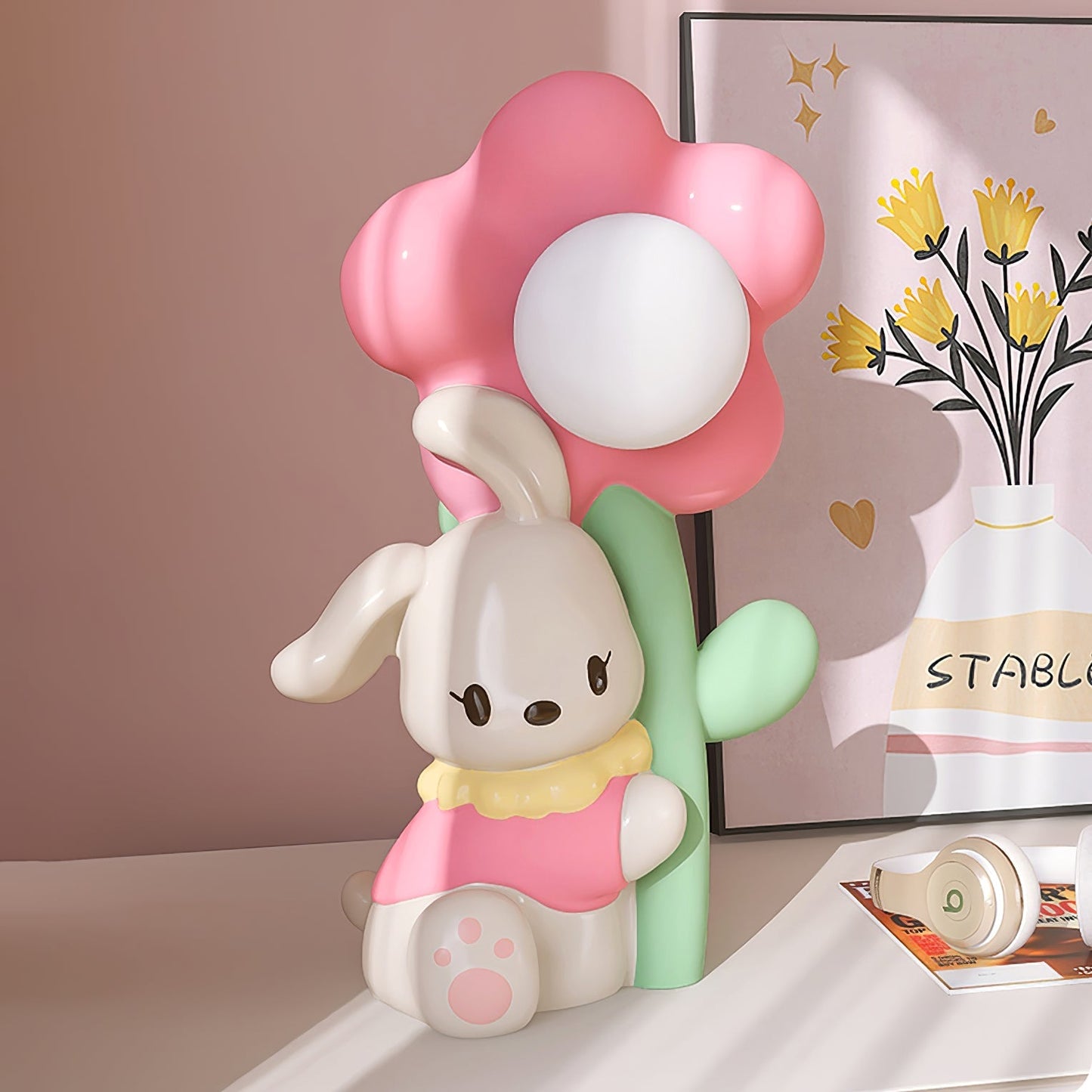 FloraBunny - Table Lamp with Sweet Rabbit and Delicate Flower Design