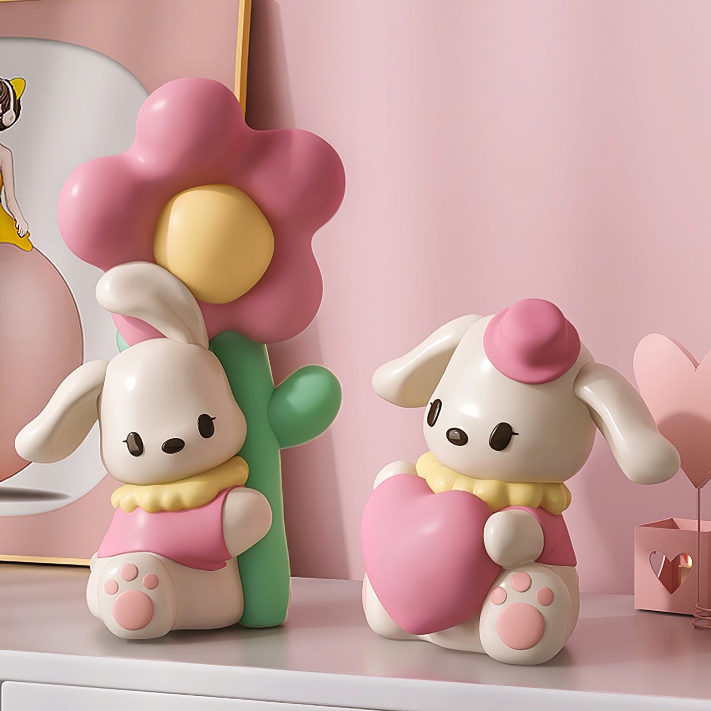 FloraBunny - Table Lamp with Sweet Rabbit and Delicate Flower Design