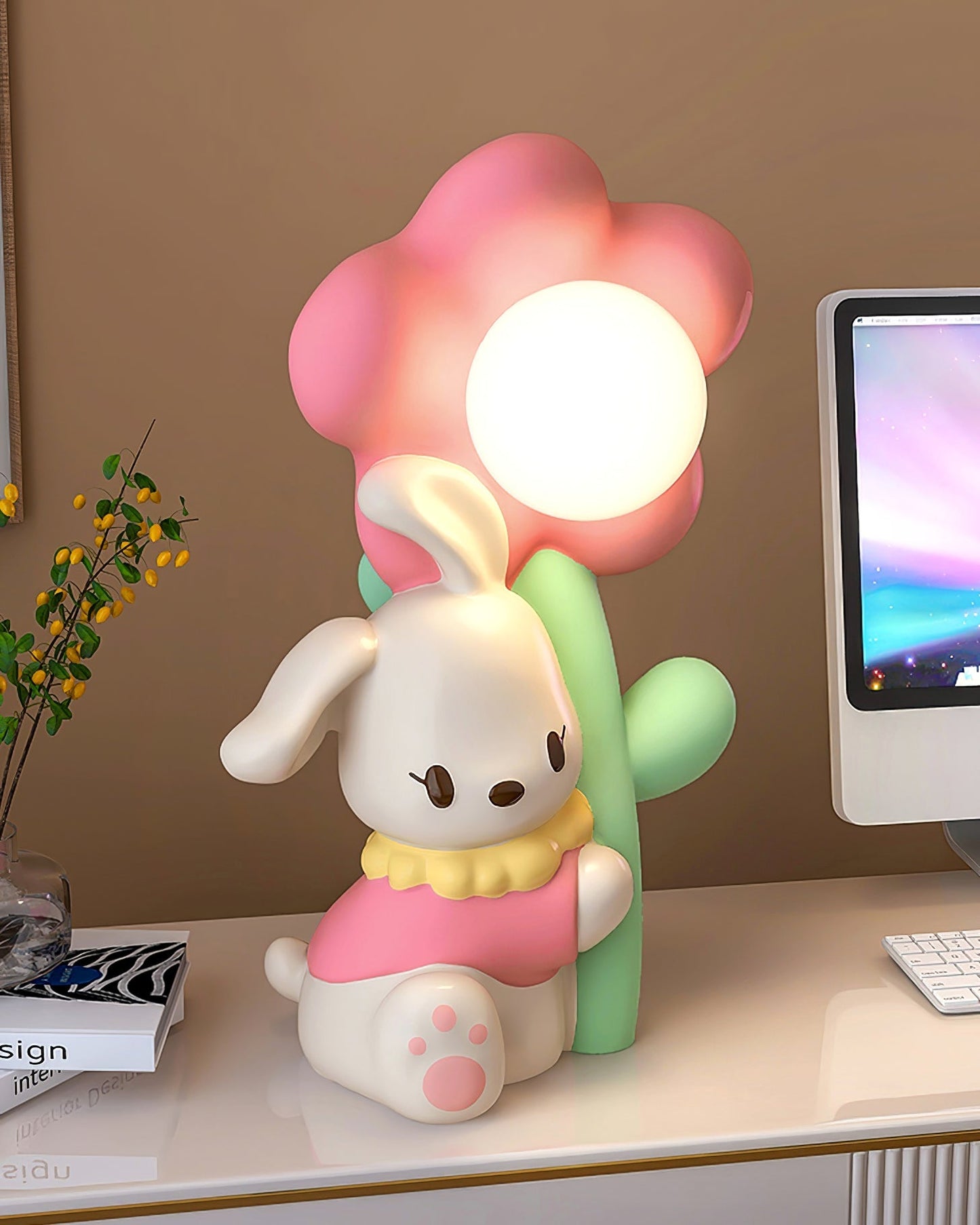 FloraBunny - Table Lamp with Sweet Rabbit and Delicate Flower Design