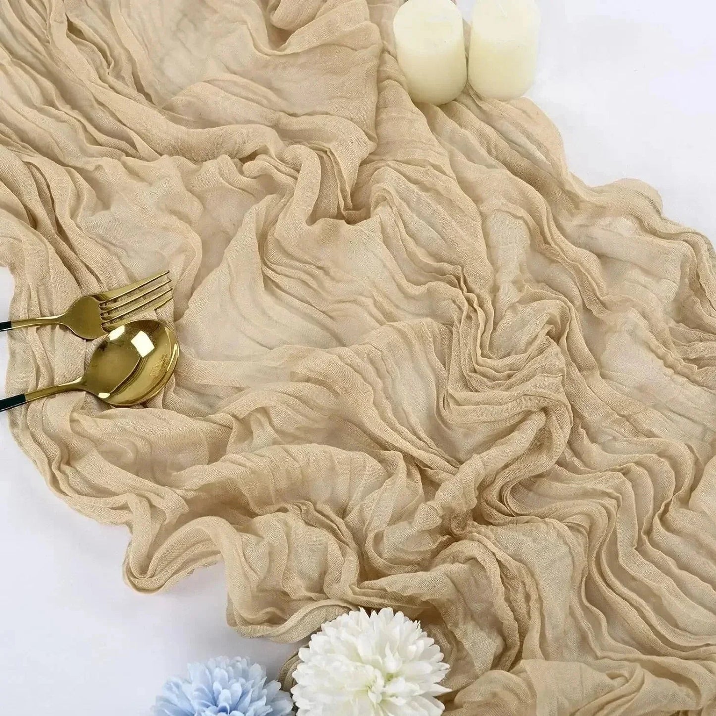 BlushGauze | Elegant Pleated Cotton Cheesecloth Table Runner Set of 10 19