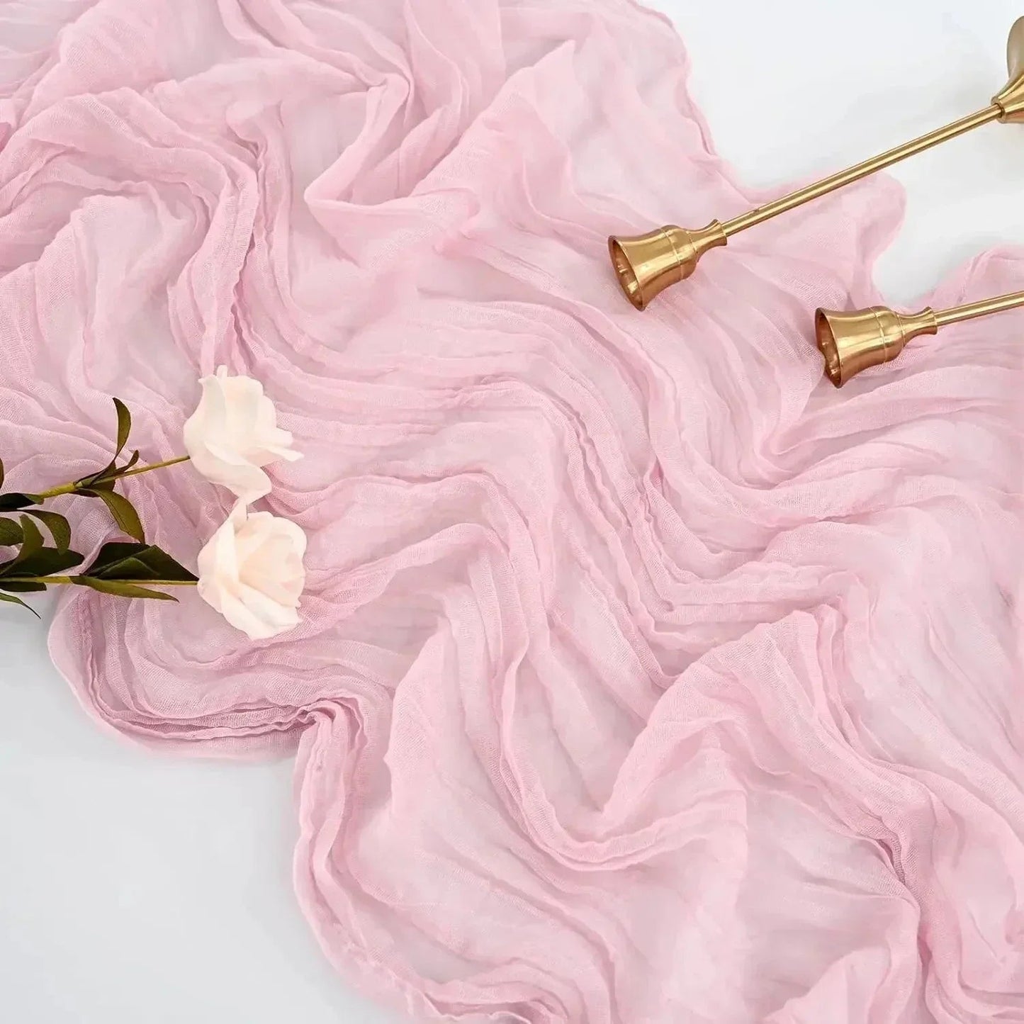 BlushGauze | Elegant Pleated Cotton Cheesecloth Table Runner Set of 10 2