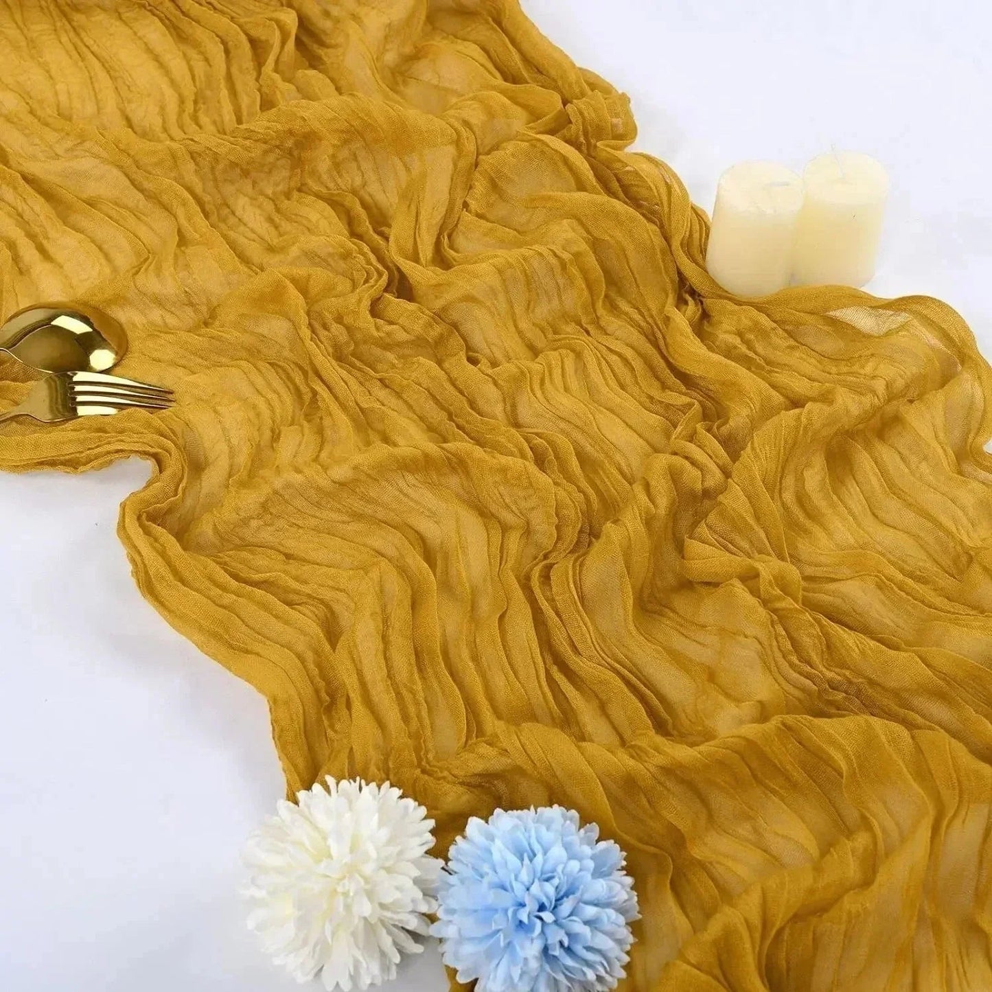 BlushGauze | Elegant Pleated Cotton Cheesecloth Table Runner Set of 10 20