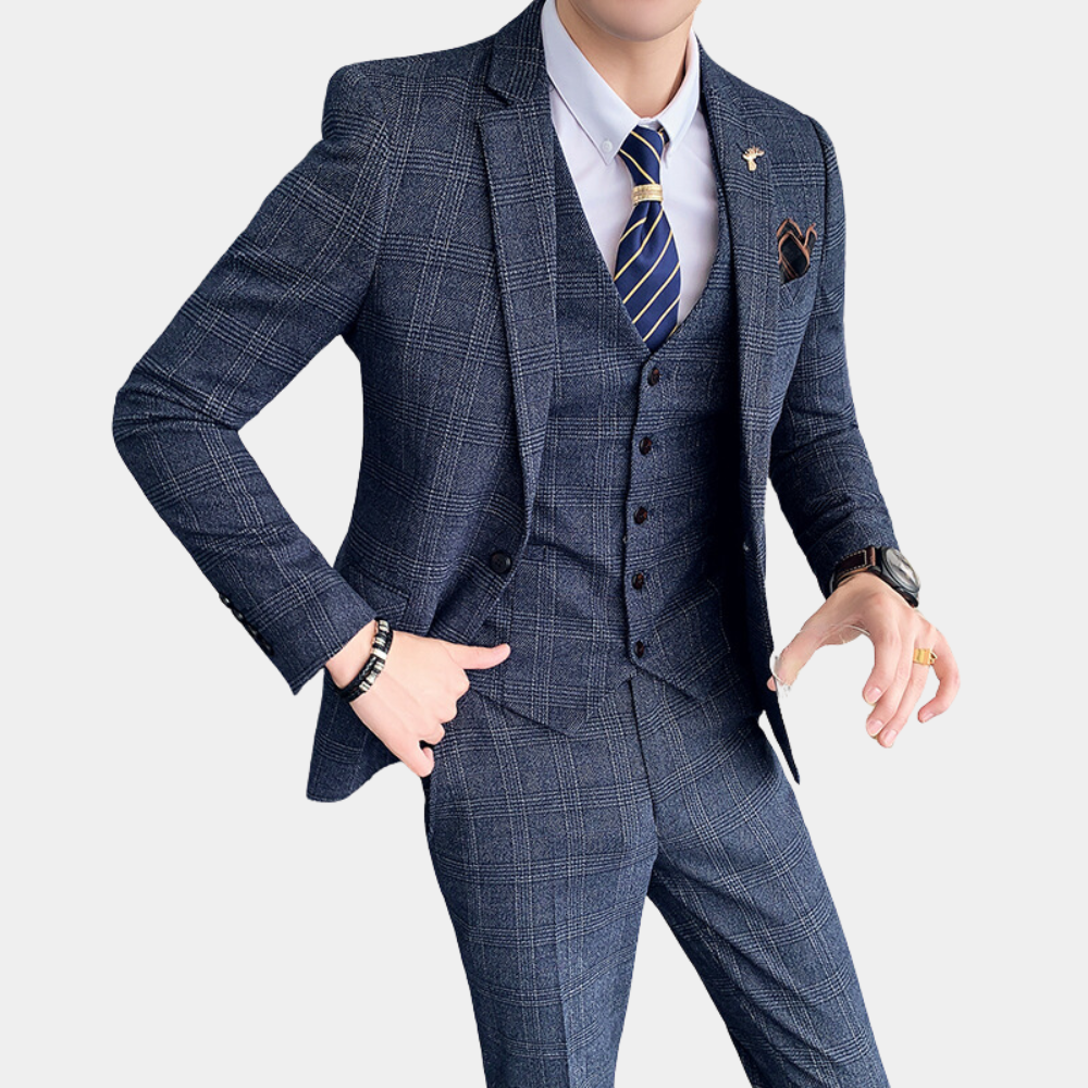 Prewitt - Stylish Checkered Three-Part Men's Suit for All Seasons-1
