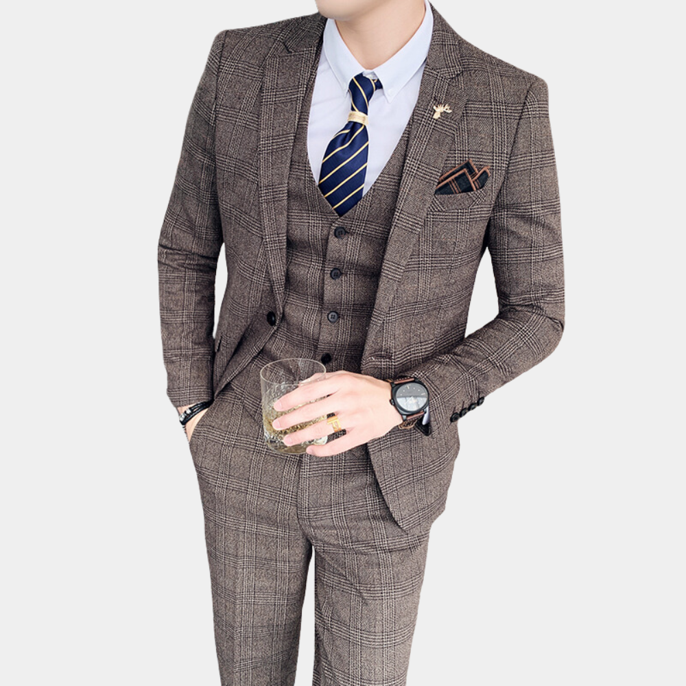 Prewitt - Stylish Checkered Three-Part Men's Suit for All Seasons-2
