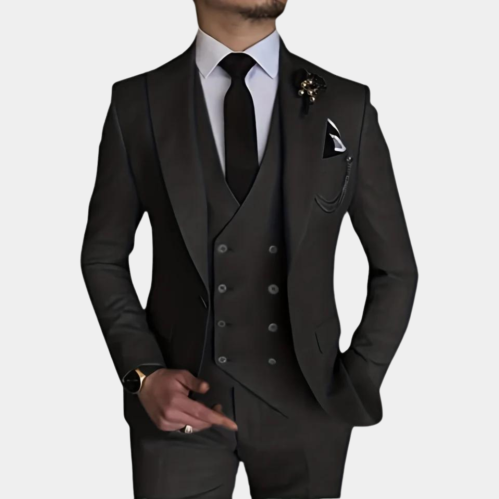 Adron - Elegant Black 3-Piece Men's Suit for Weddings and Formal Events-2