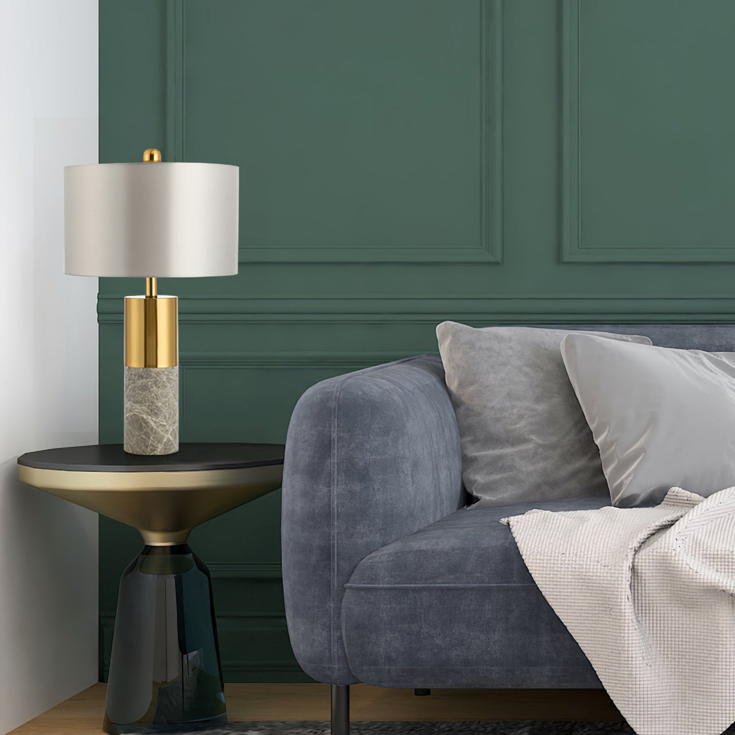 StoneRadiance - Elegant Bordlampe med Marmorbase og Moderne Linjer