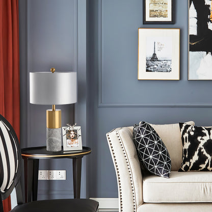 StoneRadiance - Elegant Bordlampe med Marmorbase og Moderne Linjer