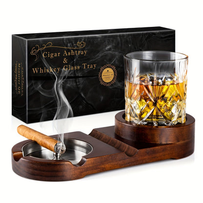 CedarWood | Luxurious Elegant Cigar Ashtray with Whiskey Glass Tray 0