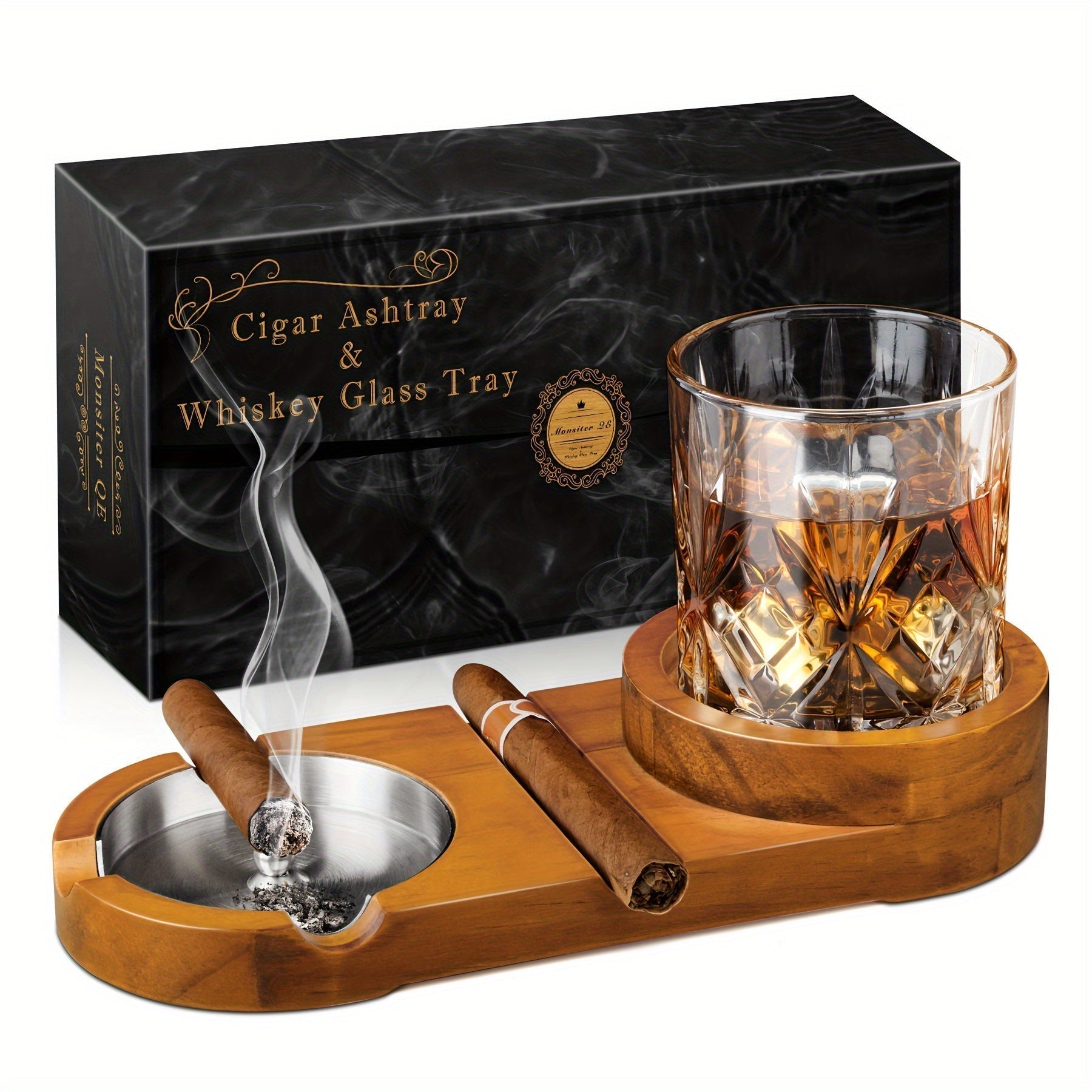 CedarWood | Luxurious Elegant Cigar Ashtray with Whiskey Glass Tray 1
