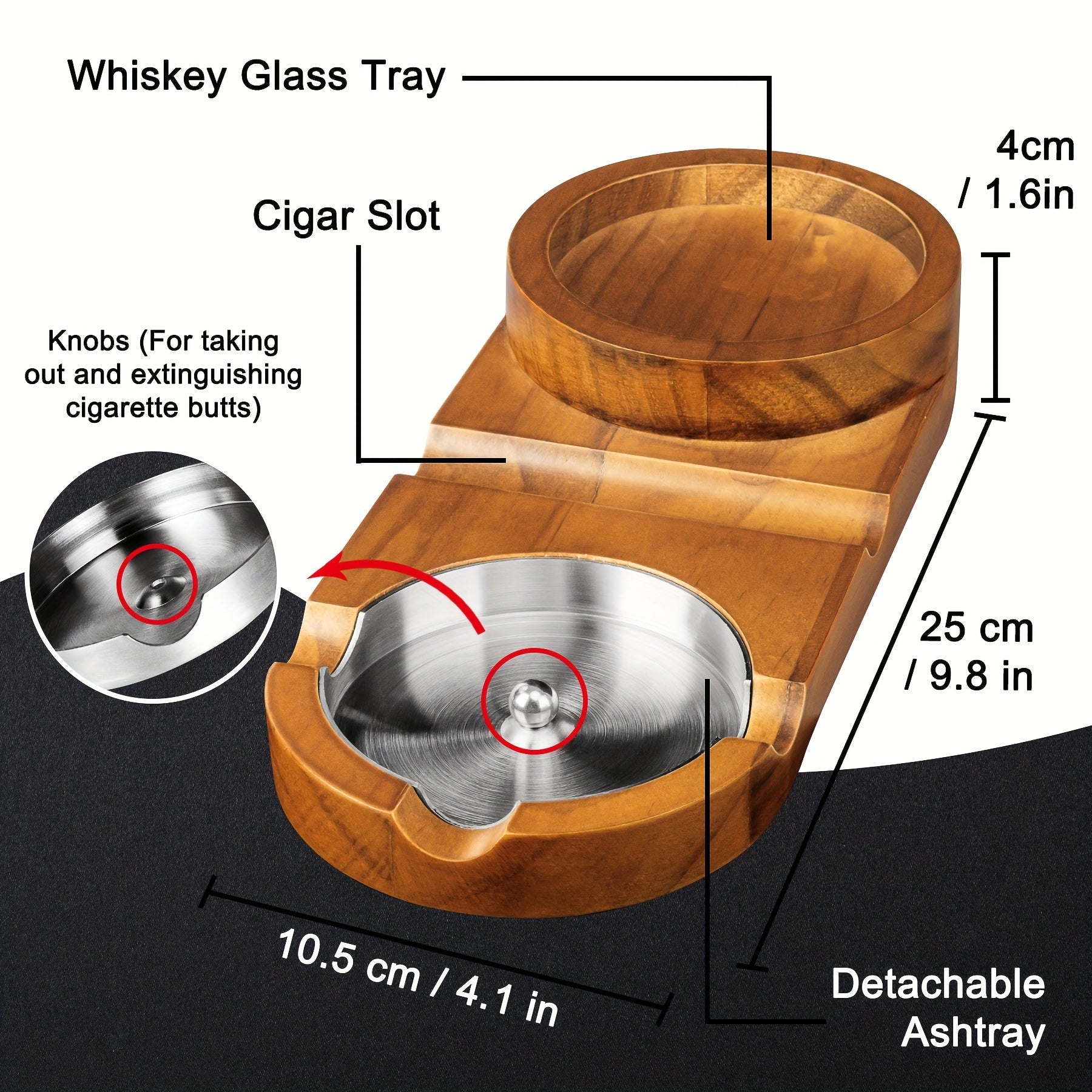 CedarWood | Luxurious Elegant Cigar Ashtray with Whiskey Glass Tray 4