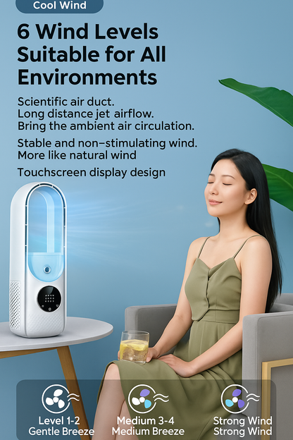 Airevo air cooler | Bladeless USB fan | 6 levels | Quietly & with timer | Humidification
